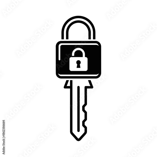 Black Glyph Icon of Security Key and Padlock for Access and Digital Protection