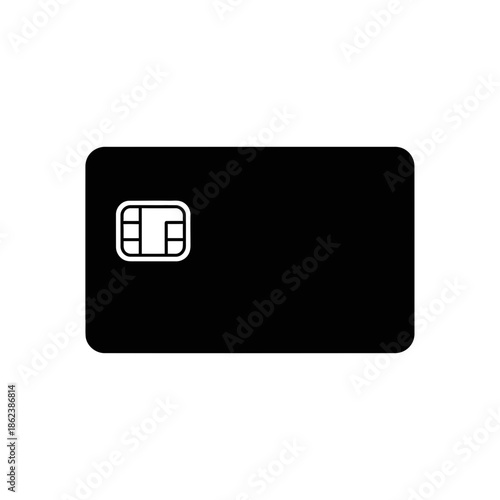 Black credit card icon with EMV chip outline on a white background, representing secure payment.