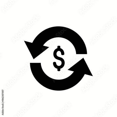 Financial Transaction Cycle Icon: Money Exchange and Transfer Symbol with Dollar Sign and Arrows