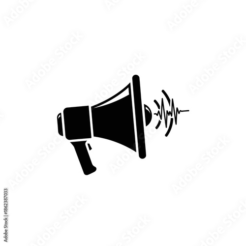 Black Megaphone Icon with Sound Waves - Loudspeaker Announcement and Communication Symbol