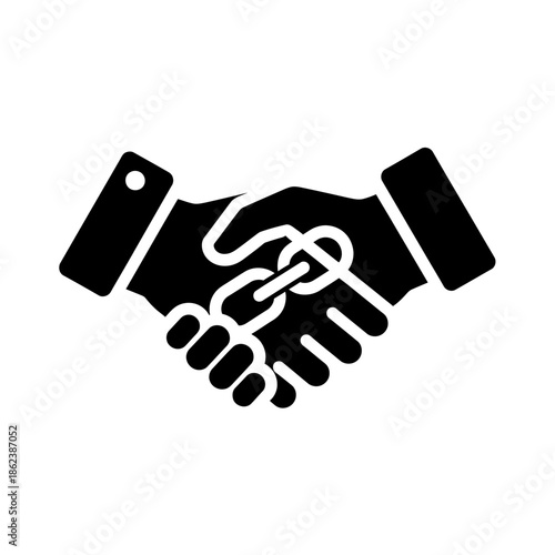 Handshake with Chain Link Icon Representing Secure Business Partnership and Linked Agreement