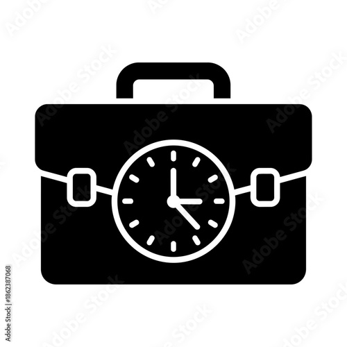 Briefcase and Clock Glyph Icon Representing Business Time Management, Work Schedule, and Professional Deadlines