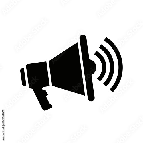 Black Megaphone Icon with Sound Waves - Announcement and Communication Symbol
