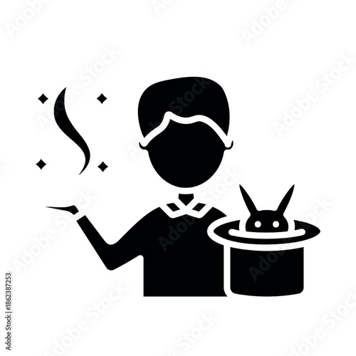 Iconic magician with a top hat and rabbit performing a dazzling illusion show illustration vector