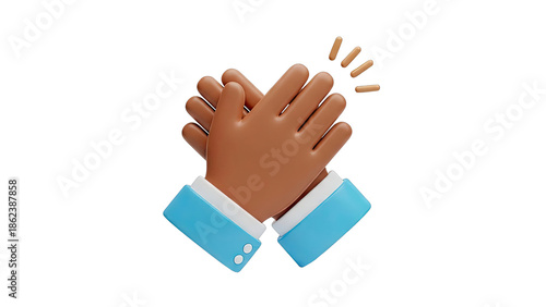 3D Clapping Hands Icon with Blue Cuffs