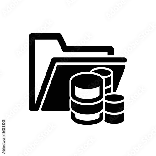 Data Folder and Database Icon Black Glyph