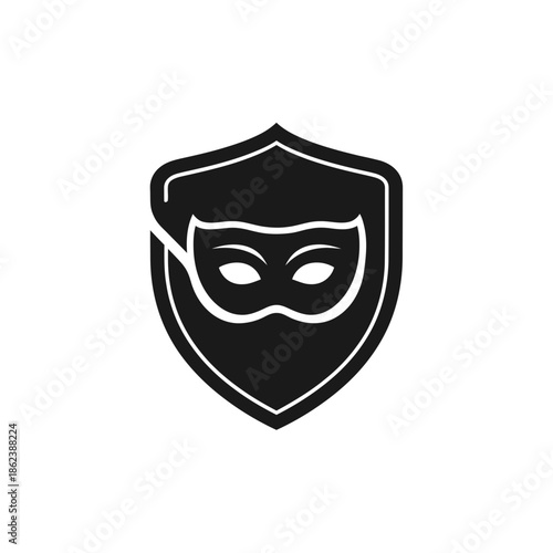 Anonymous Mask Inside a Black Security Shield Logo Icon Concept