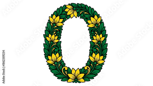 Letter O Formed by Floral Shapes — Duotone Ornamental Vector on White Background