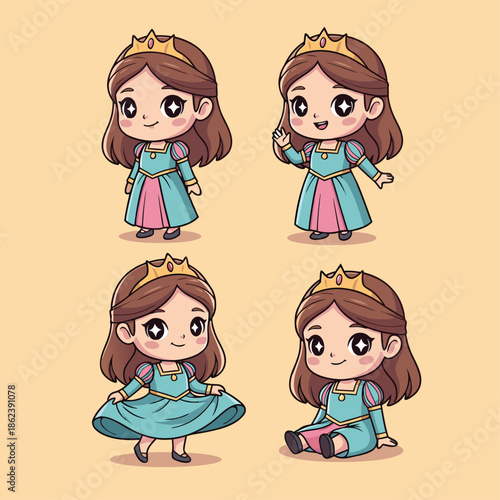 Cute Chibi Princess Collection Four Poses.
