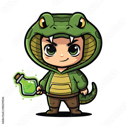 Cute Chibi Snake Boy Holding Potion.