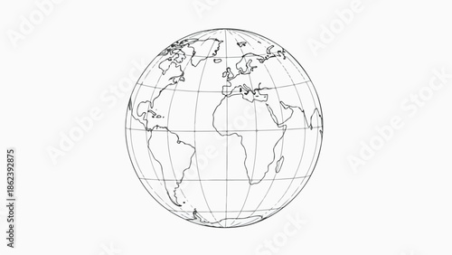 Simple line art outline of a world globe showing continents