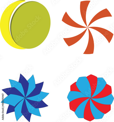 Abstract Geometric Flower and Sun Icon Set for Logo Design