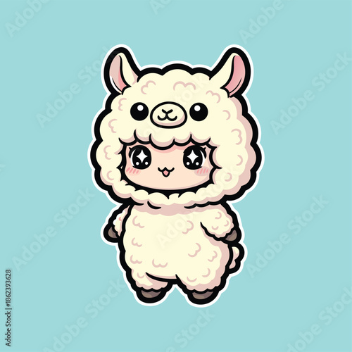 Cute Fluffy Baby Llama Cartoon Character.