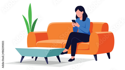 Modern vector illustration of person using smartphone on couch at home, digital lifestyle, connectivity, relaxation, and modern everyday living concept