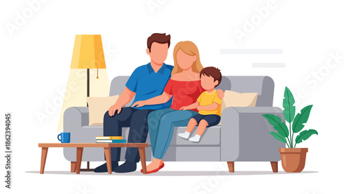 Modern vector illustration of family relaxing together on sofa, comfort, bonding time, and modern family lifestyle concept