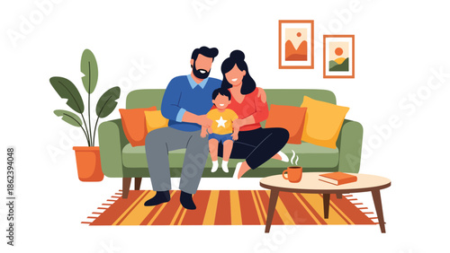 Modern vector illustration of family relaxing together on sofa, comfort, bonding time, and modern family lifestyle concept