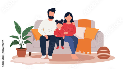 Modern vector illustration of family relaxing together on sofa, comfort, bonding time, and modern family lifestyle concept