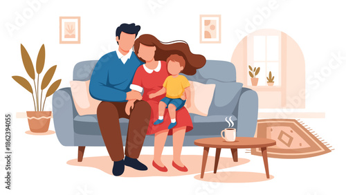 Modern vector illustration of family relaxing together on sofa, comfort, bonding time, and modern family lifestyle concept