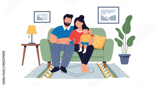 Modern vector illustration of family relaxing together on sofa, comfort, bonding time, and modern family lifestyle concept