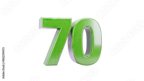 3D Green Number 70 on transparent background