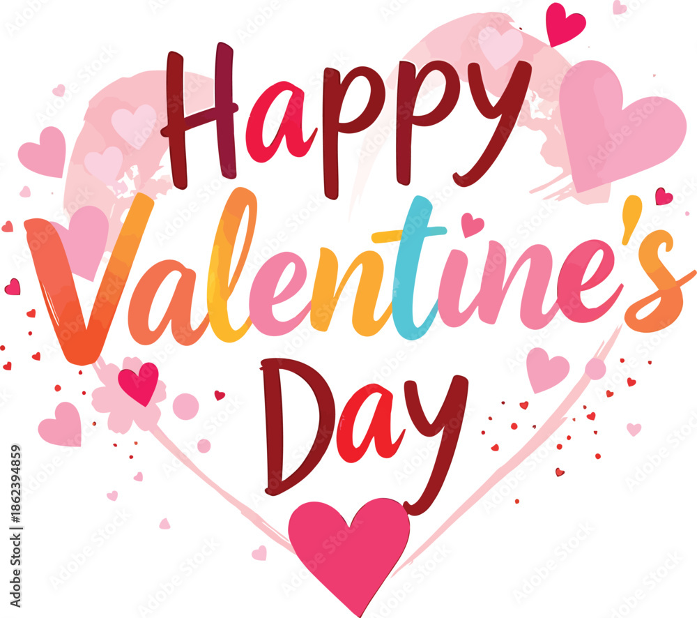Obraz premium Happy Valentine's Day greeting card design featuring a red heart vector illustration and pink holiday decoration text for a celebration gift sale sign