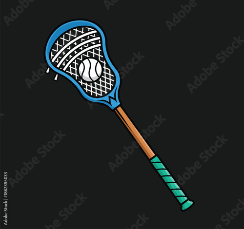 Lacrosse stick and ball illustration.