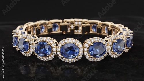 Exquisite Tanzanite and Diamond Bracelet on a Dark Background.