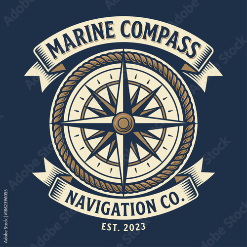 Marine Compass Navigation Co. Vintage Emblem.