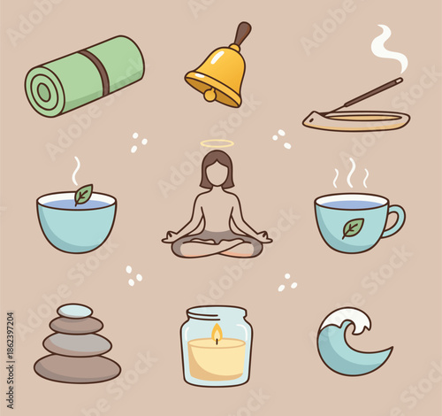 Serene Meditation and Wellness Icons Collection.