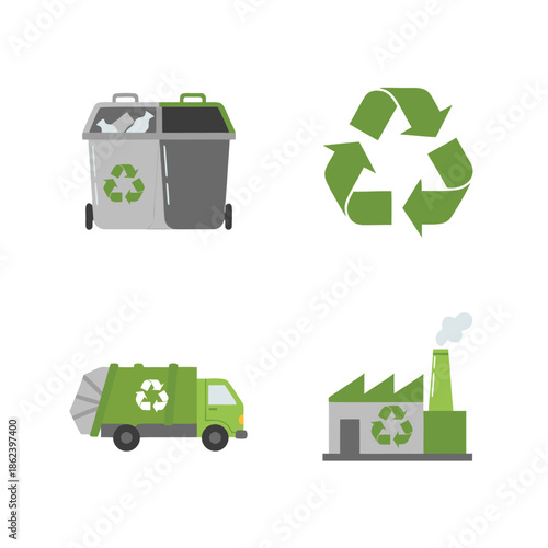 Recycling and Waste Management Icons Set.
