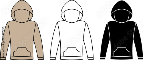 front view hoodie icon set