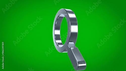 Magnifying Glass Icon Rotating on Green Screen Background.