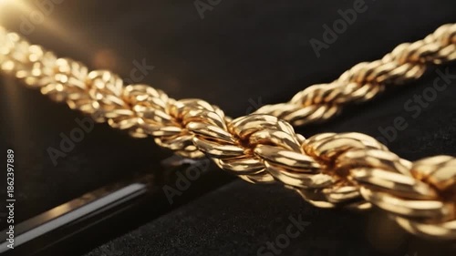 Luxurious Golden Rope Chain Jewelry on Dark Background.