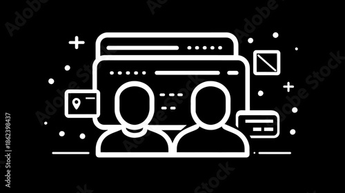 User experience design and web development icon with people avatars on a digital interface, symbolizing online services