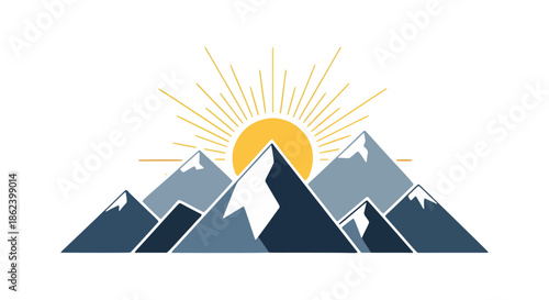 Sunrise over mountains illustration with scenic landscape and serene environment