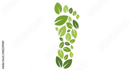 Eco-friendly footprint illustration showcasing green leaves on a clean white background