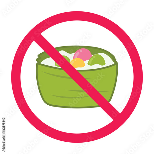 No putri mandi cake sign, putri mandi cake prohibited symbol, no traditional cake allowed symbol, traditional snack prohibited sign, vector illustration