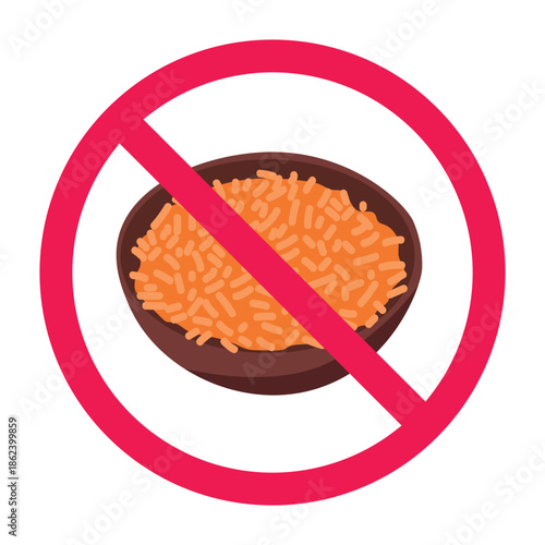 No red rice sign, forbidden sign with red rice icon, do not eat red rice, do not consume red rice symbol, vector illustration