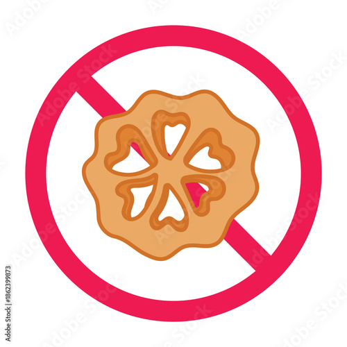 No rosette cookie sign, forbidden rosette pastry sign, do not eat rose cookies sign, kembang goyang cookie forbidden icon, vector illustration
