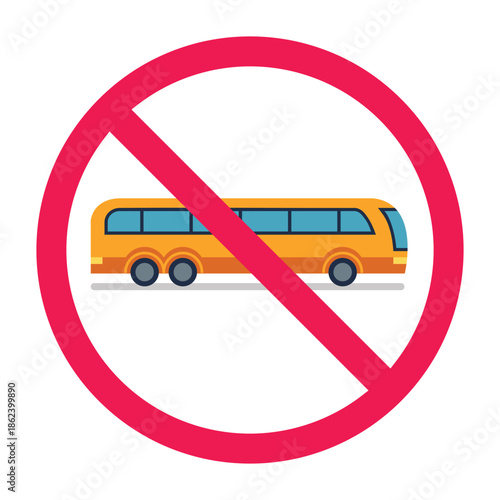 No bus sign, forbidden bus sign, bus prohibited symbol, do not ride bus symbol, vector illustration
