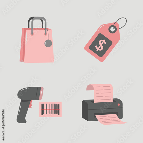 Shopping icons set for retail and commerce.
