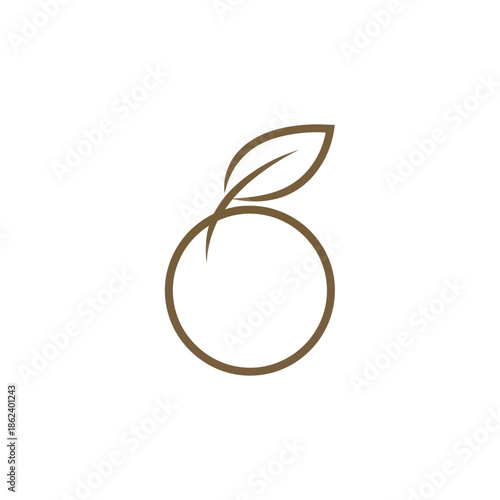 Simple orange fruit logo with leaf, minimalist design, nature concept, healthy food.