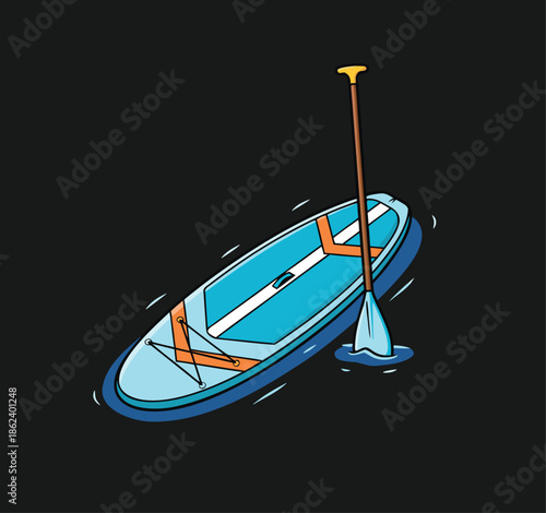 Stand Up Paddleboard and Paddle Illustration.