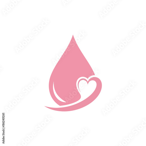 Pink liquid drop with an integrated heart swoosh logo.