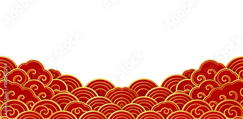 Chinese New Year background banner with red dragon scales and clouds, lunar festival vector pattern, traditional Asian ornament design for celebration poster