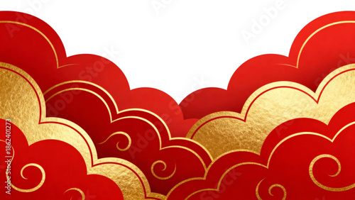 Chinese New Year vector background with dragon scales, cloud waves and gold accents, traditional Asian culture pattern for festival banner and poster