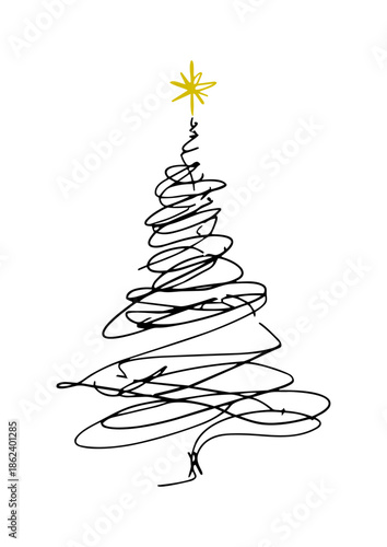 outline christmas tree with star vector 