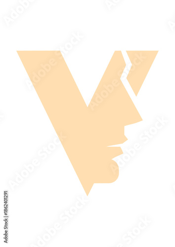 V logo abstract with  face vector