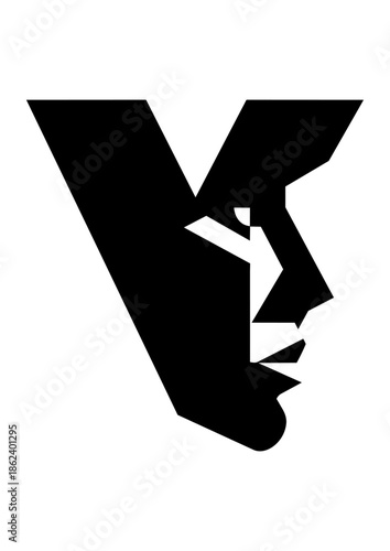 vector logo V mixed in a face