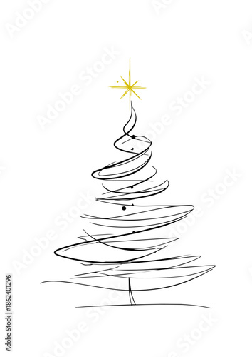 outline christmas tree with star vector 